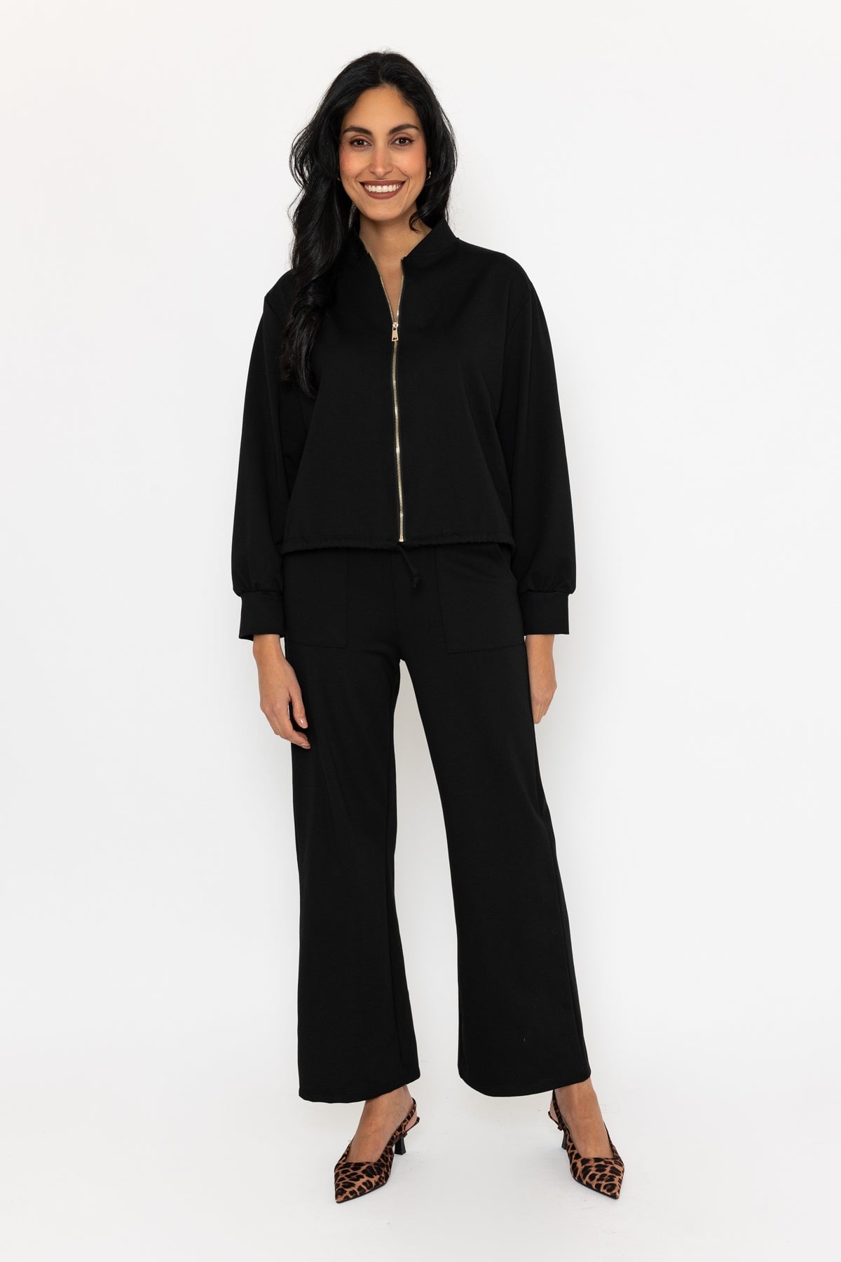 Black Ponte Wide Leg Trousers