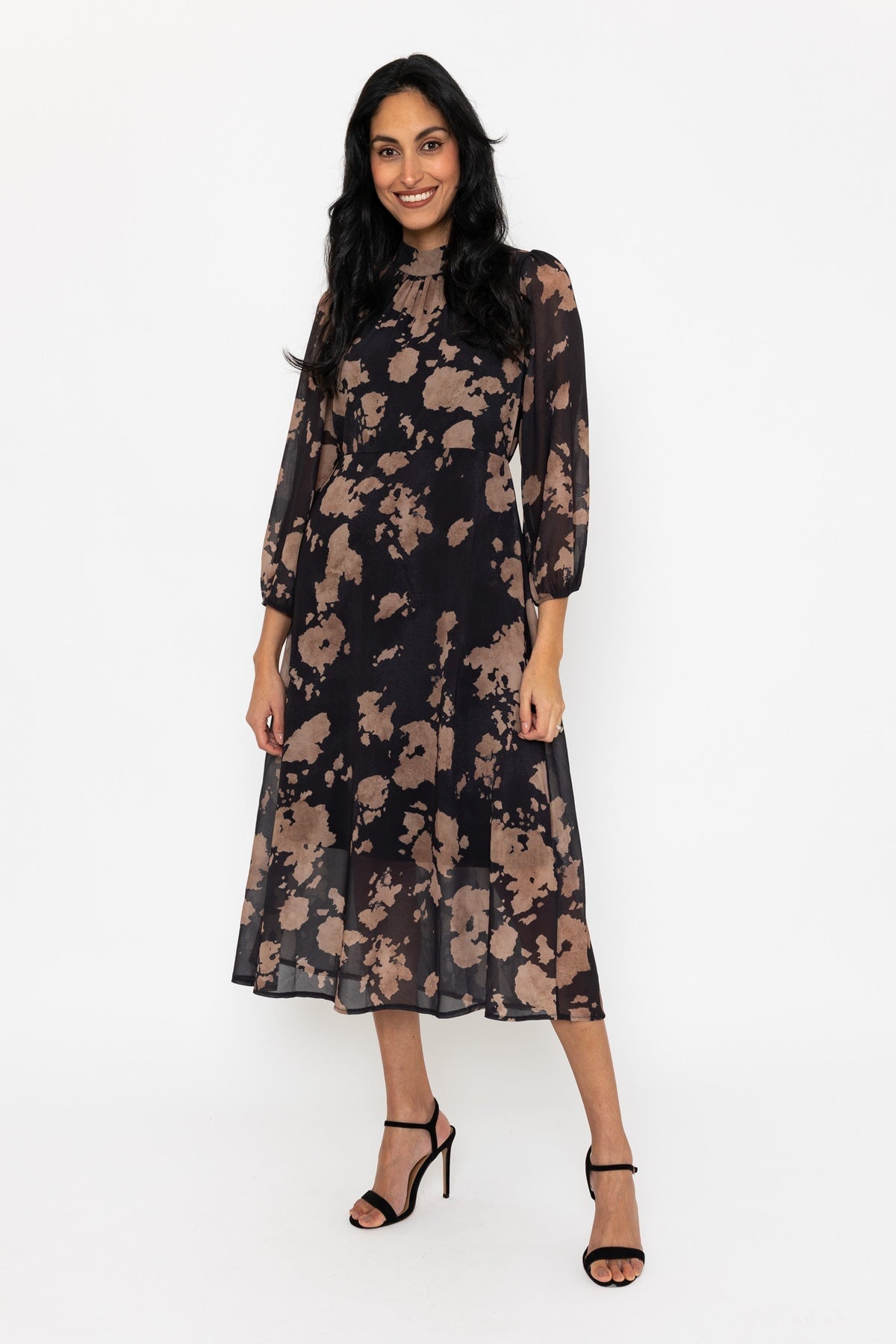 Black Print Mollie Midi Dress