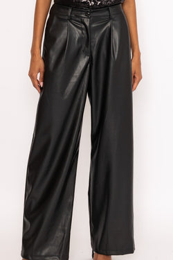 Carraig Donn Black PU Faux Leather Wide Leg Trousers