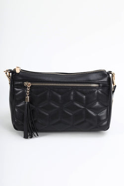 Carraig Donn Black Quilted Printed Strap Crossbody Bag