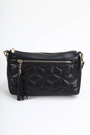 Black Quilted Printed Strap Crossbody Bag