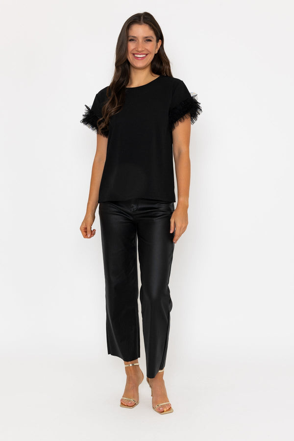 Carraig Donn Black Ruffle Sleeve Top