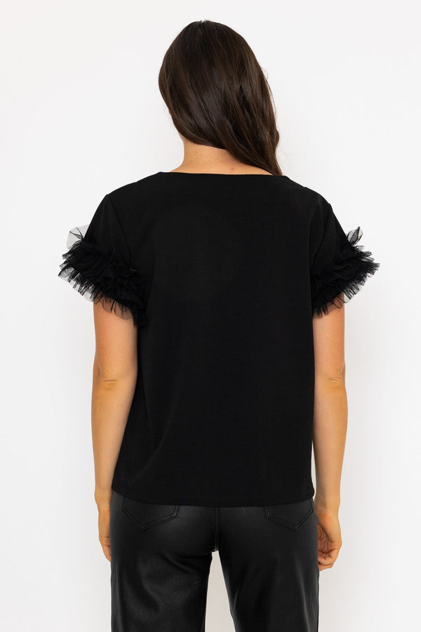 Carraig Donn Black Ruffle Sleeve Top