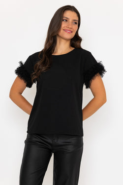 Carraig Donn Black Ruffle Sleeve Top