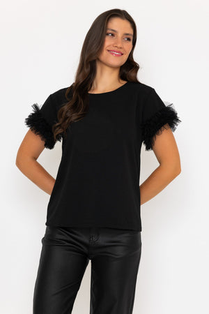 Black Ruffle Sleeve Top