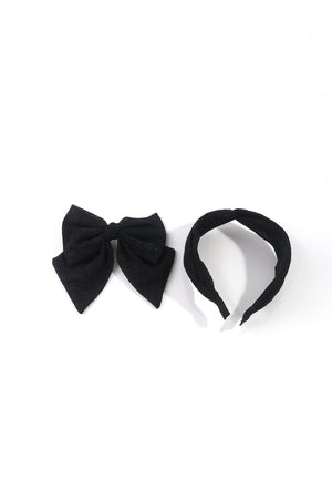 Black Satin Bow And Hairband Set