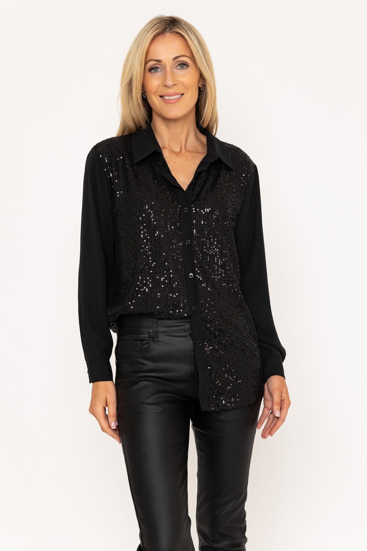 Black Sequin Shirt Ladies Tops Carraig Donn