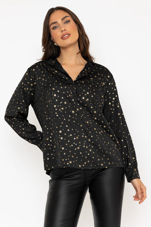 Black Star Print Long Sleeve Blouse