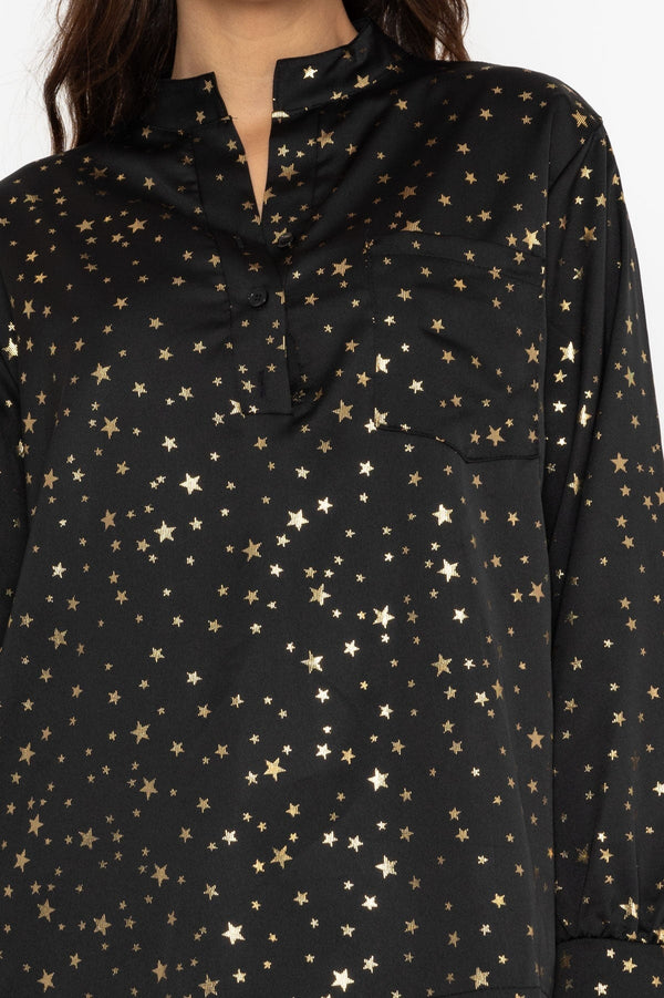 Carraig Donn Black Star Print Long Sleeve Blouse