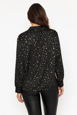 Carraig Donn Black Star Print Long Sleeve Blouse