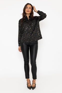 Carraig Donn Black Star Print Long Sleeve Blouse