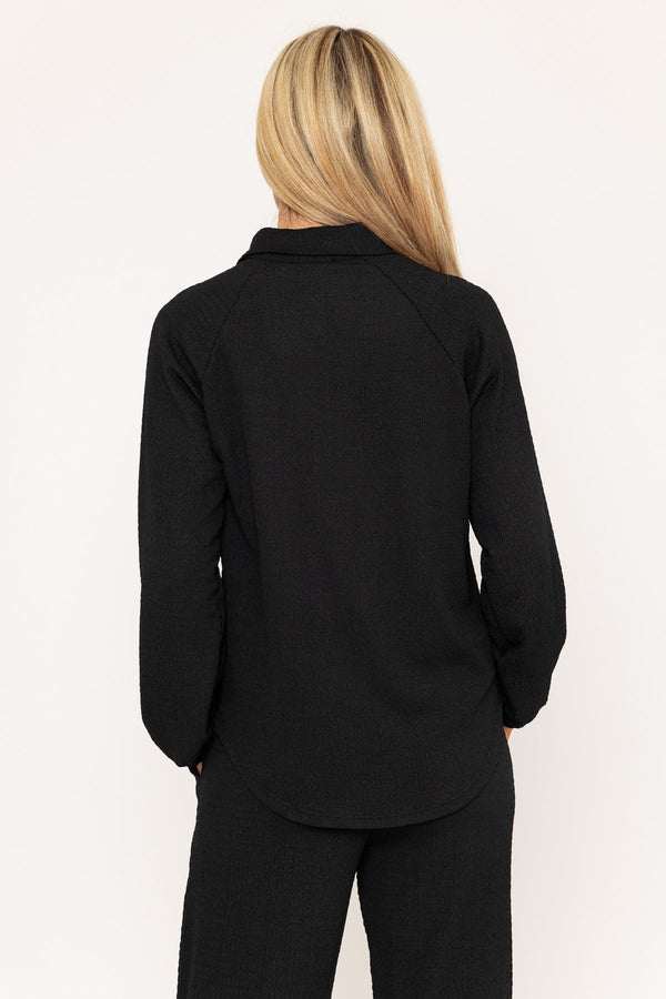 Carraig Donn Black Textured Long Sleeve Collared Top