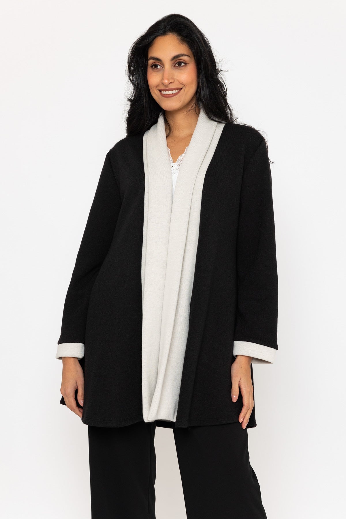 Black & White Contrast Shawl Cardigan