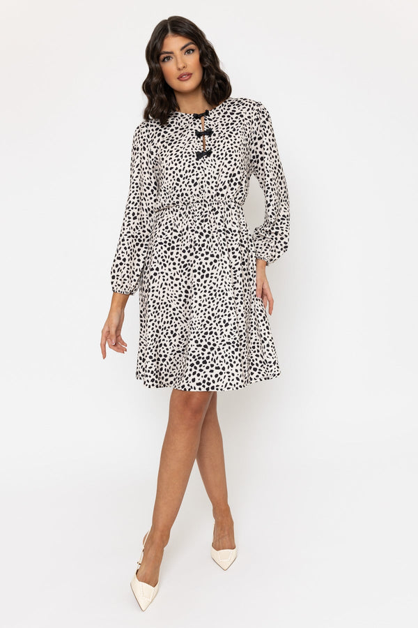 Carraig Donn Black & White Leopard Print Bow Knee Length Dress