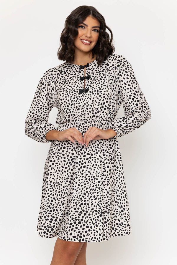 Carraig Donn Black & White Leopard Print Bow Knee Length Dress