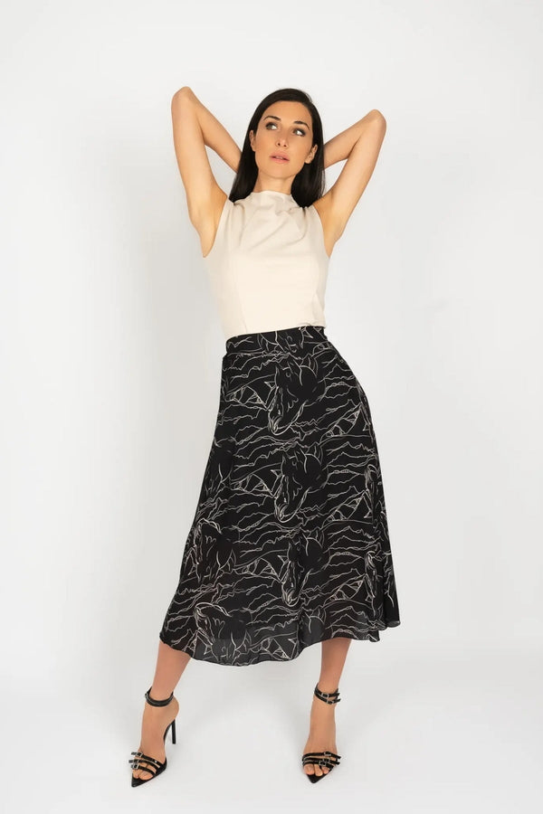 Carraig Donn Black & White Print Midi Skirt