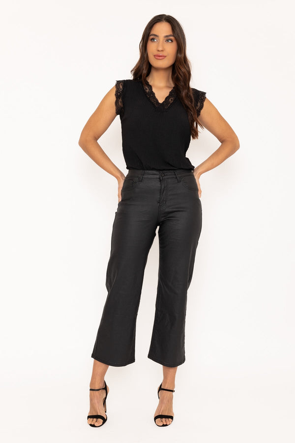 Carraig Donn Black Wide Leg Faux Lather Jeans