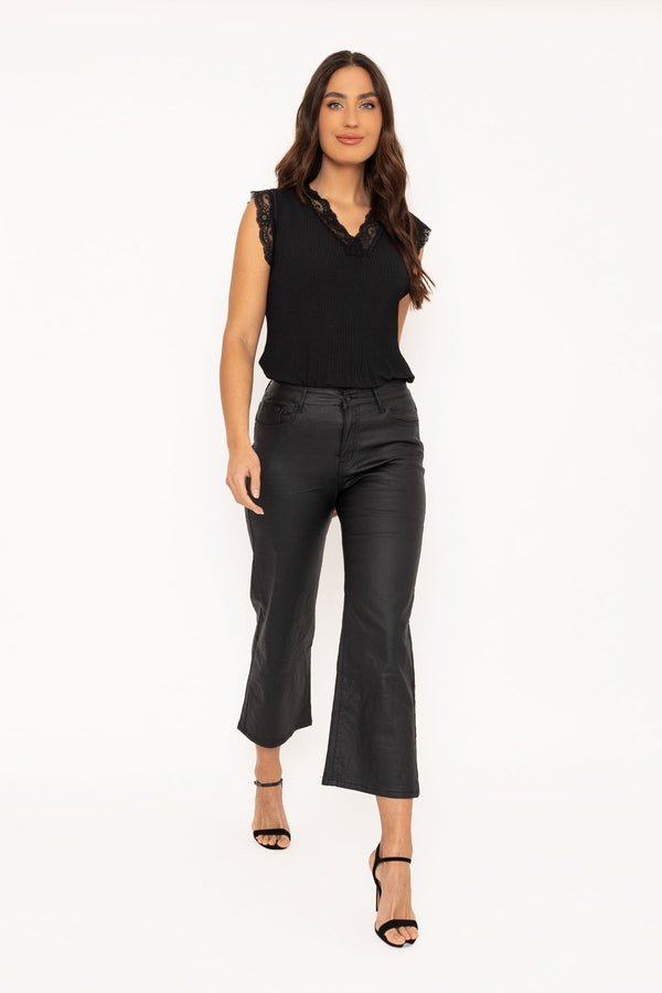 Carraig Donn Black Wide Leg Faux Lather Jeans