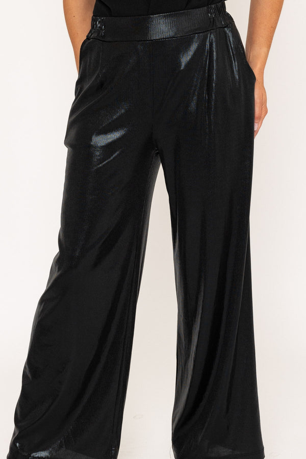 Carraig Donn Black Wide Leg Wet Look Trousers