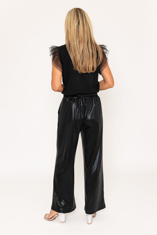 Carraig Donn Black Wide Leg Wet Look Trousers