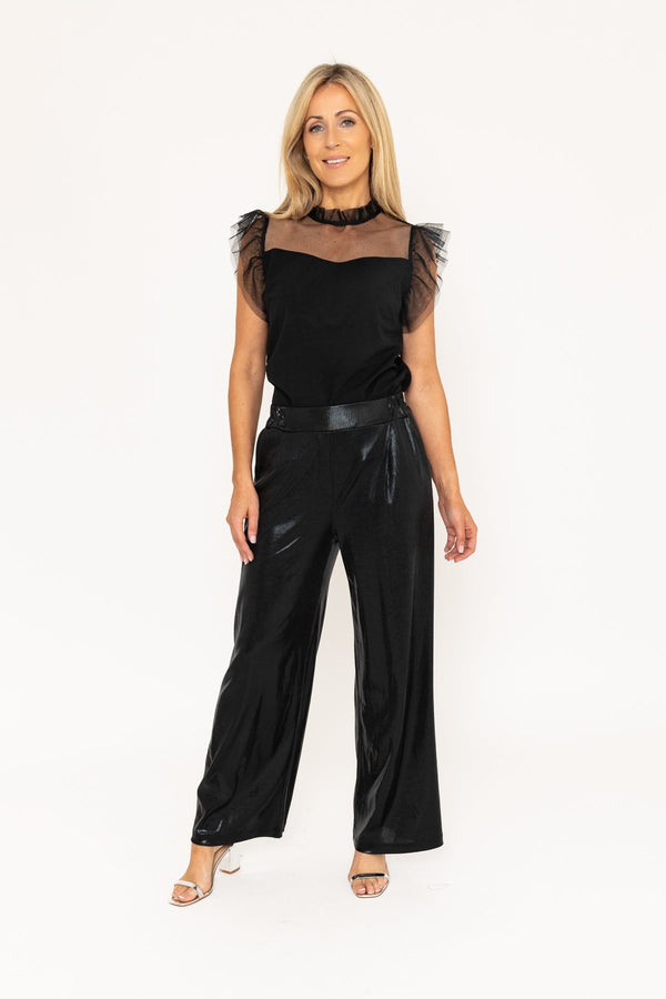 Carraig Donn Black Wide Leg Wet Look Trousers