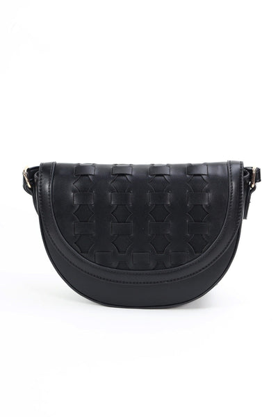 Carraig Donn Black Woven Crossbody Saddle Bag