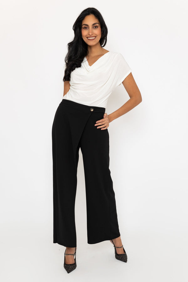 Carraig Donn Black Wrap Front Wide Leg Trousers