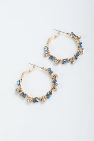 Blue Beaded Hoop Earrings