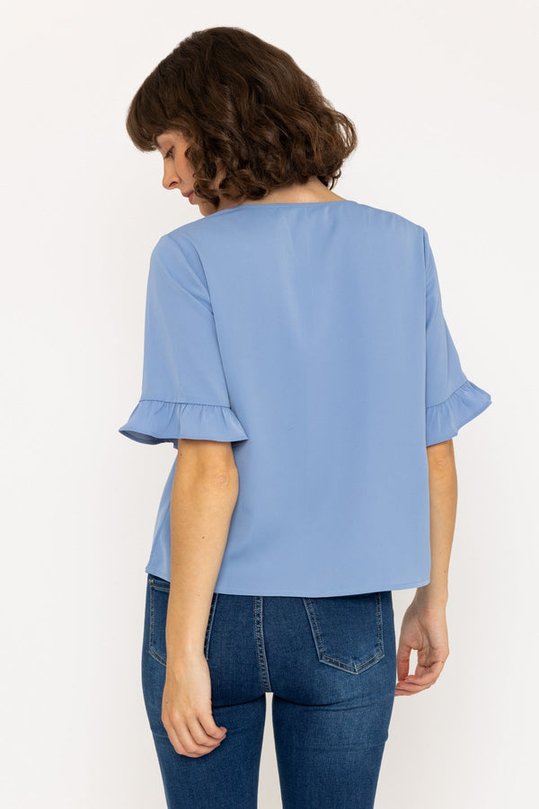 Carraig Donn Blue Button Short Sleeve Top