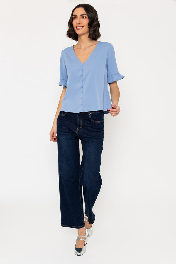 Carraig Donn Blue Button Short Sleeve Top