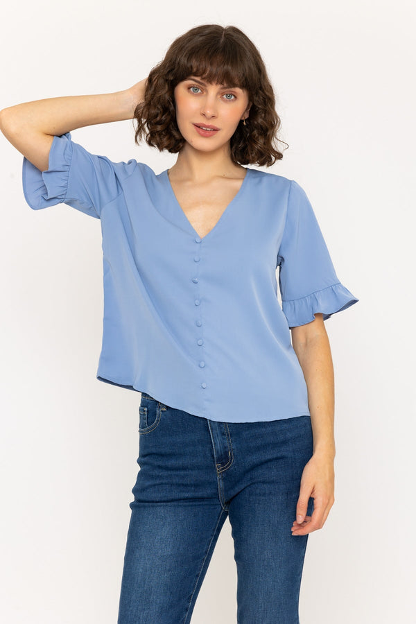 Carraig Donn Blue Button Short Sleeve Top