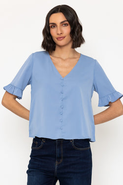 Carraig Donn Blue Button Short Sleeve Top