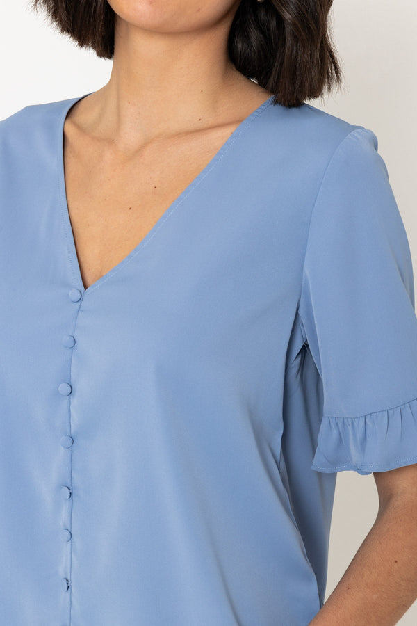 Carraig Donn Blue Button Short Sleeve Top