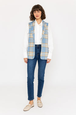 Carraig Donn Blue Check Gilet with Notch Lapel Collar