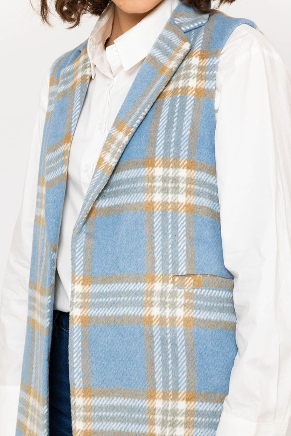 Carraig Donn Blue Check Gilet with Notch Lapel Collar