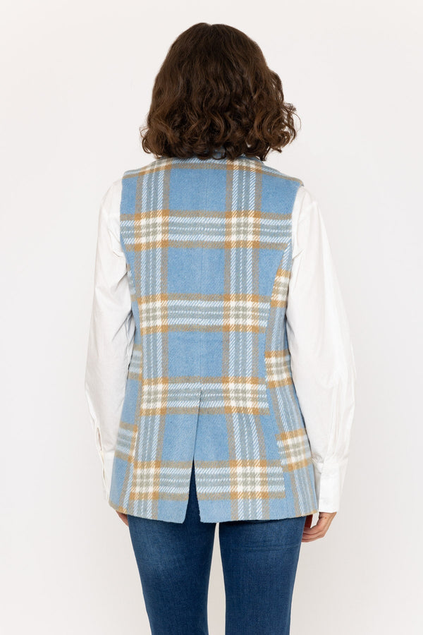 Carraig Donn Blue Check Gilet with Notch Lapel Collar