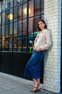 Carraig Donn Blue Denim Midi Skirt with Pockets