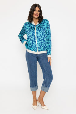 Carraig Donn Blue Leopard Print Printed Bomber Jacket