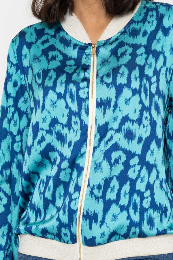 Carraig Donn Blue Leopard Print Printed Bomber Jacket