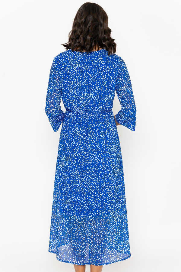 Carraig Donn Blue Polka Dot Print 3/4 Sleeve Kerry Midi Dress