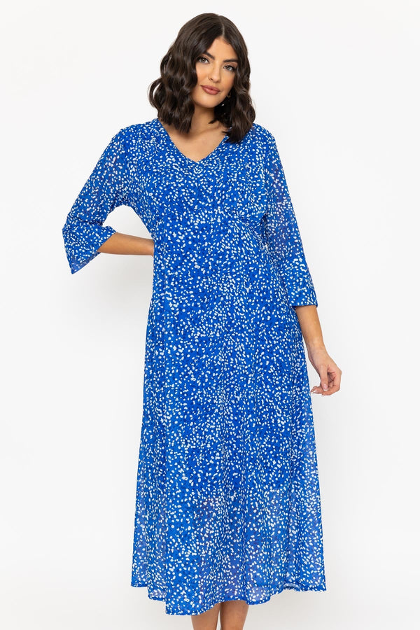 Carraig Donn Blue Polka Dot Print 3/4 Sleeve Kerry Midi Dress