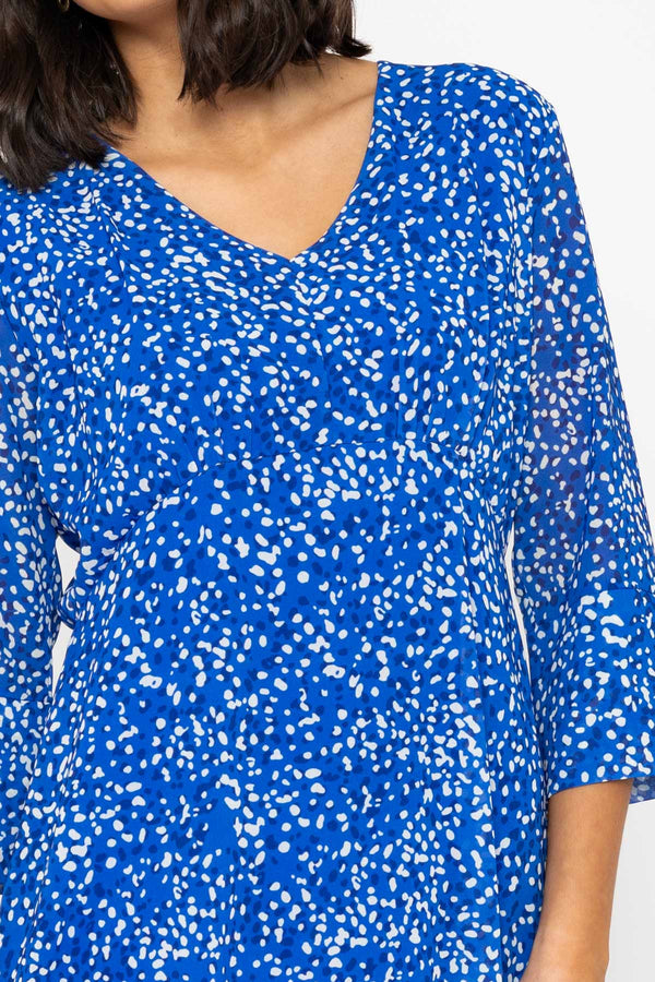 Carraig Donn Blue Polka Dot Print 3/4 Sleeve Kerry Midi Dress