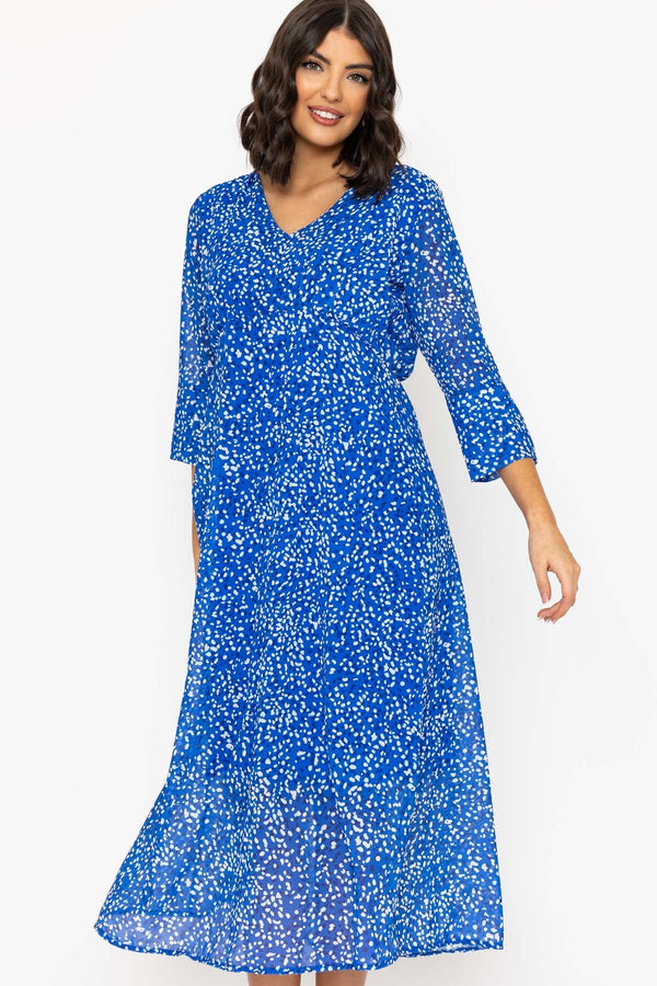 Carraig Donn Blue Polka Dot Print 3/4 Sleeve Kerry Midi Dress