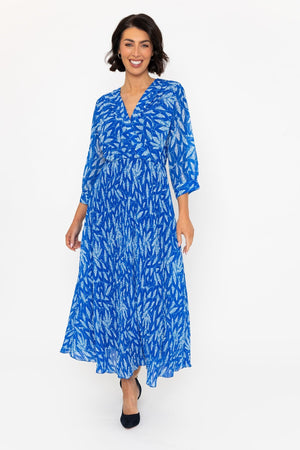 Blue Print 3/4 Length Sleeve Hannah Midi Dress