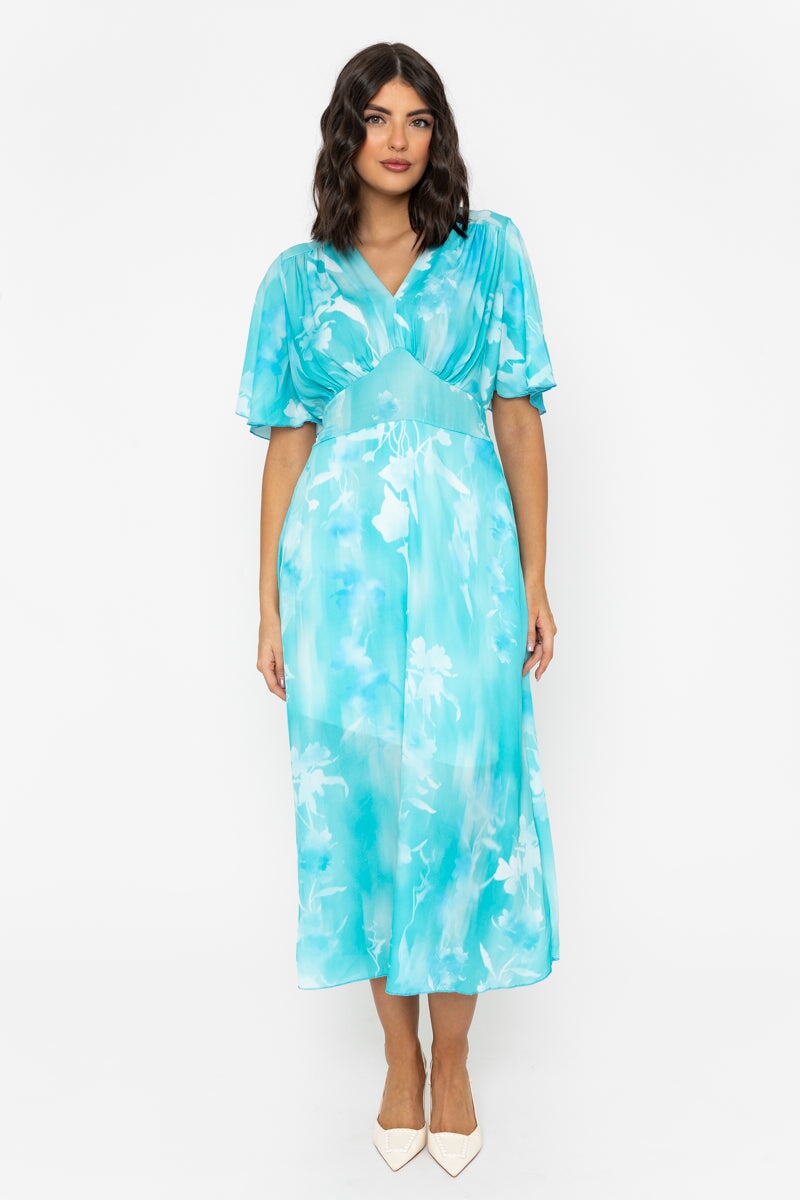 Blue Print Short Sleeve Cliodhna Midi Dress
