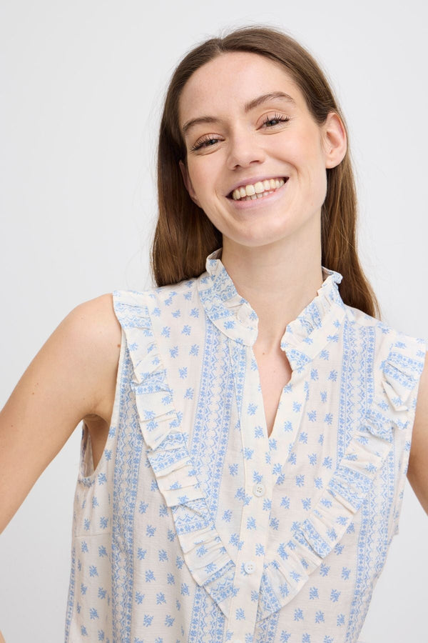 Carraig Donn Blue Sleeveless Ruffe Shirt