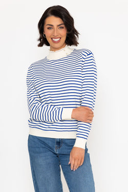 Carraig Donn Blue Stripe Cashmere Blend Turtleneck