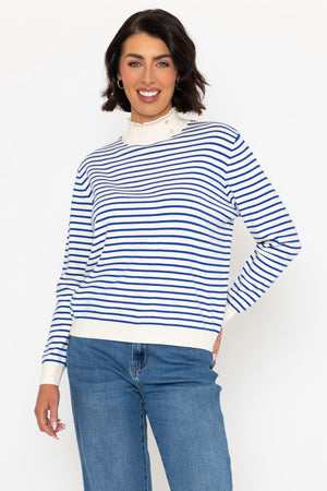 Blue Stripe Cashmere Blend Turtleneck