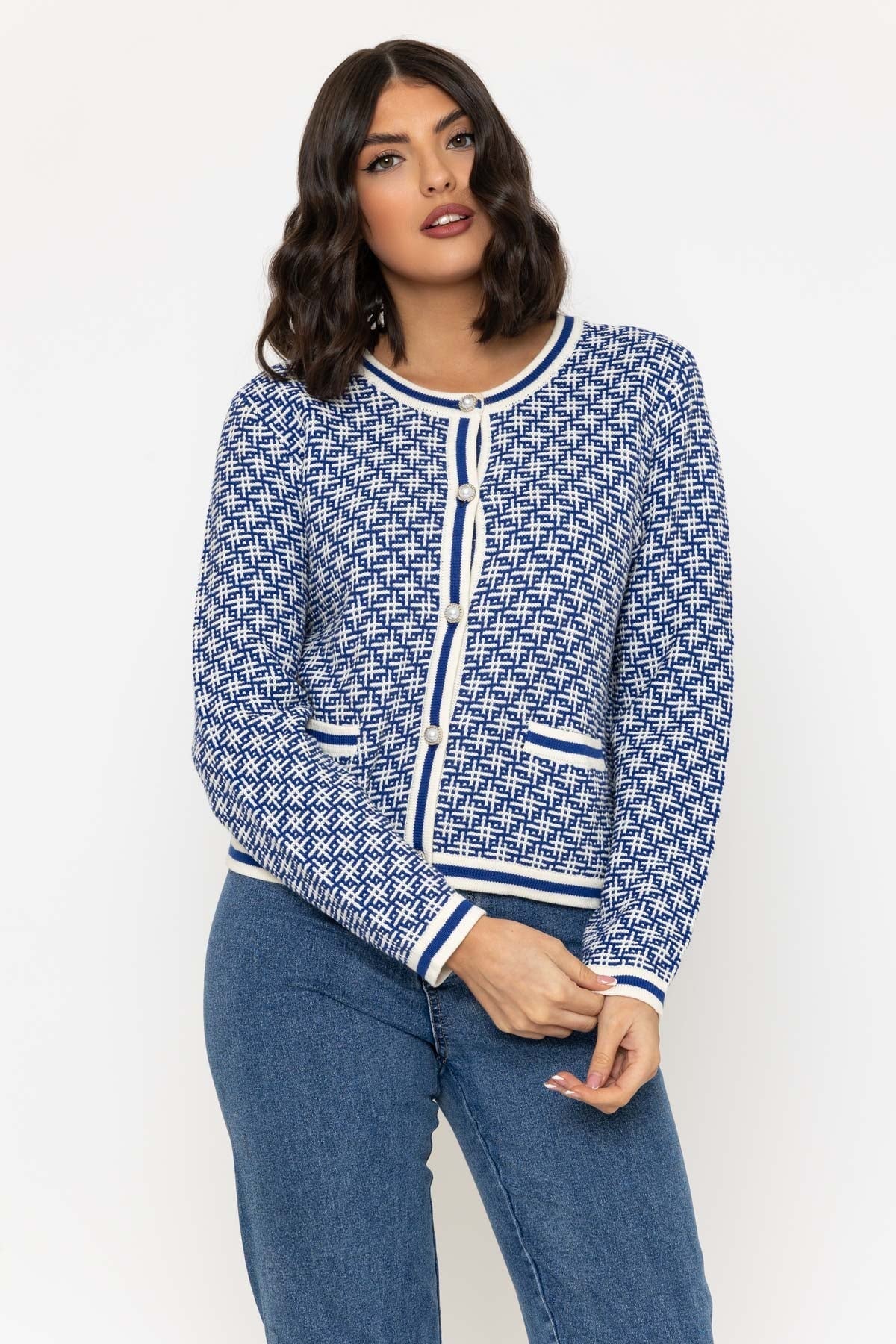 Blue Textured Long Sleeve Knit Cardigan