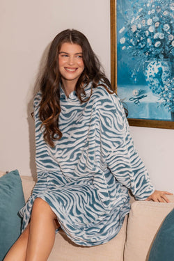 Carraig Donn Blue Zebra Print Hooded Blanket